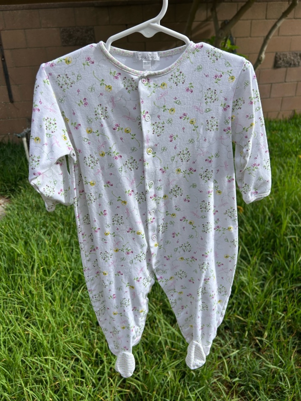 Kissy Kissy White Floral Footed Baby One-Piece with Pink and Green Accents